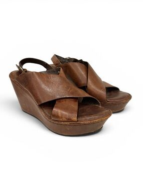Born Leather Emmy Wedge Brown Sandals Platform Heels